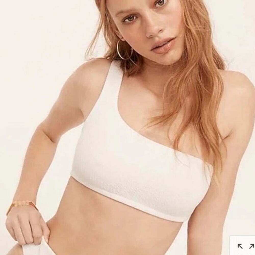 J. Crew Textured One-Shoulder Bikini Top in White Sz 2X NEW